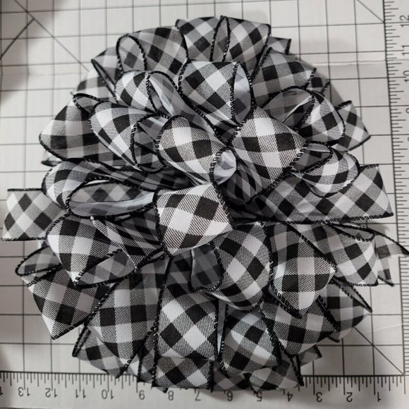 Christmas Tree Bow Topper, Black and White Diamond Harlequin 44 Loop Bow Topper - Picture 2 of 5